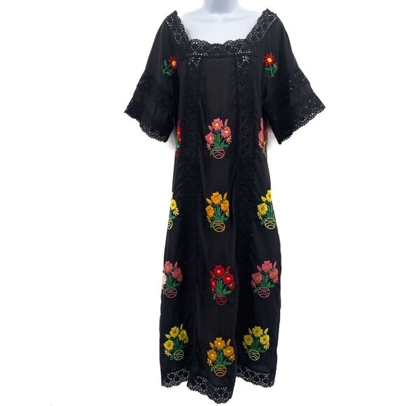 Christy Dawn Handmade Floral Embroidered Simone Maxi Dress in Noir Embroidery - Picture 3 of 15